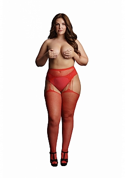 Suspender Rhinestone Pantyhose - Red - OSX