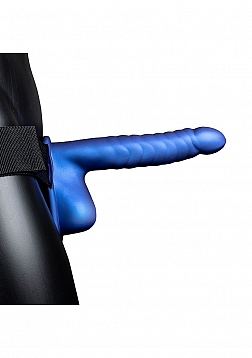 Ribbed Hollow Strap-on with Balls - 8'' / 21 cm - Met Blue