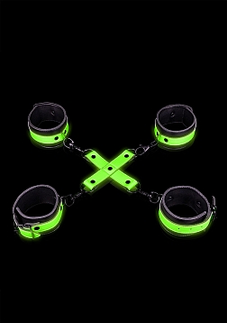 Hand & Ankle Cuffs with Hogtie - GitD - Neon Green/Black