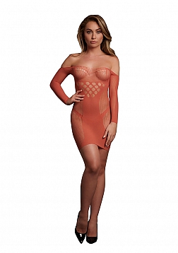 Long-Sleeved Net Mini Dress - One Size - Sunset Glow