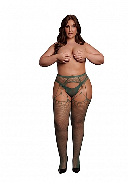 Shredded Suspender Pantyhose - Queen Size - Midnight Green