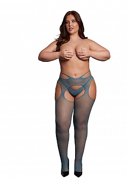 Suspender Pantyhose Strappy Waist  - Queen Size - Ocean Deep