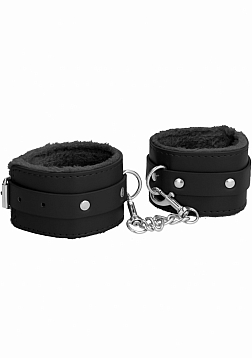 Ouch! Plush Leather Ankle Cuffs - Black