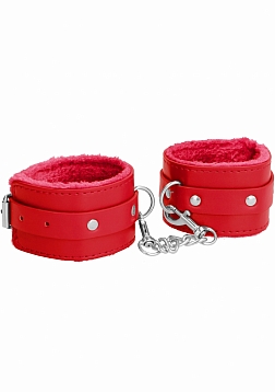 Ouch! Plush Leather Ankle Cuffs - Red